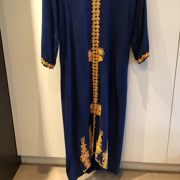 Arabic Middle East Hand Embroidered full length Dress Drk Blue Vintage-Size 8 - Picture 3 of 9